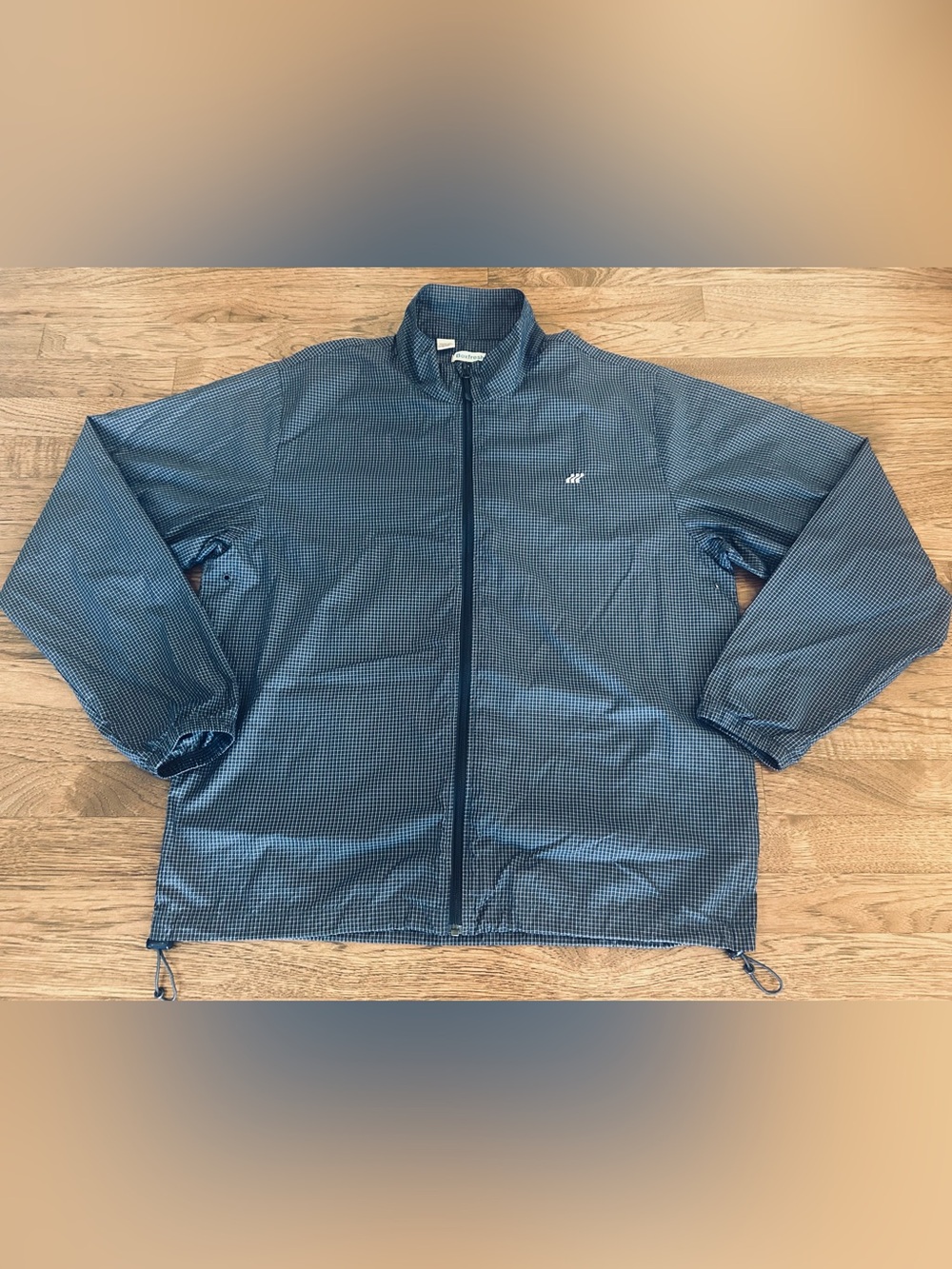 Boxfresh Men's Lightweight Navy Check Windbreaker Packable Jacket